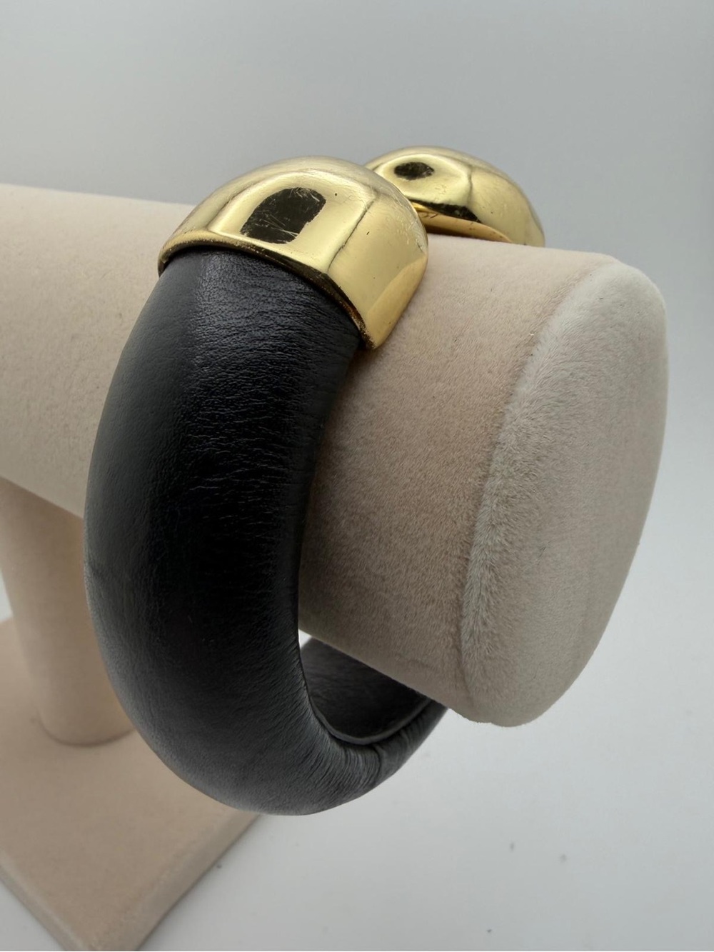 Women's Black Leather Cuff Watch with Gold-Tone Accents